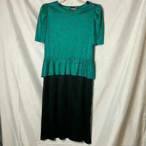 Vintage Tabby of California green‎ and black dress